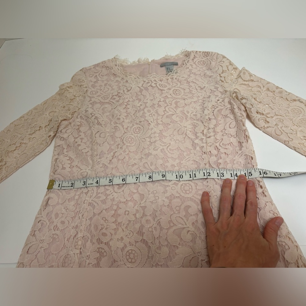 Forever 21 pink white eyelash lace 3/4 sleeve dress sz M medium midi wedding - Picture 7 of 13